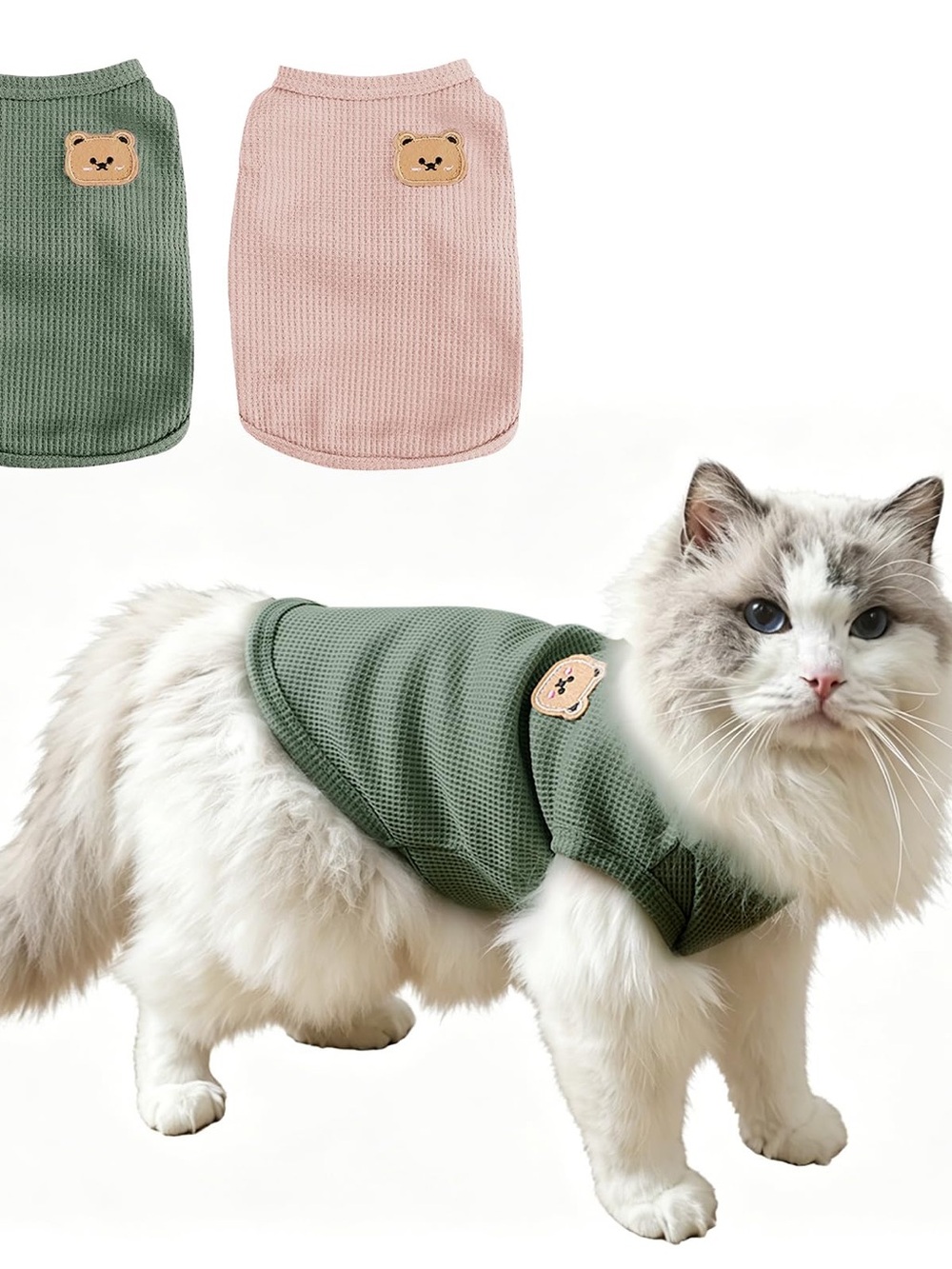 Cute Bear Patch Pet Vest - Green Cat Sweater